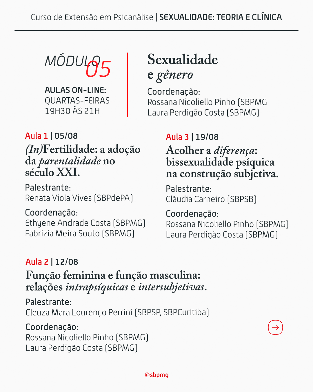 Curso — Sexualidade: Teoria e Clínica — 2º semestre.